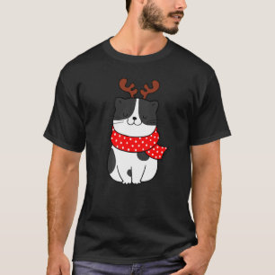 T-shirt Chat noir blanc Noël Renne Cercles  Chat