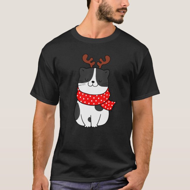 T-shirt Chat noir blanc Noël Renne Cercles  Chat (Devant)