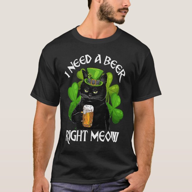 T-shirt Chat Noir Buvant de la Bière St Patrick pour Irlan (Devant)