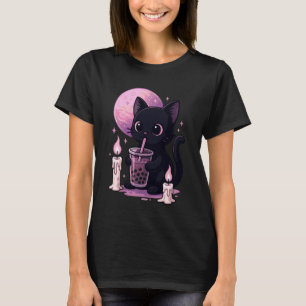 T-shirt Chat noir buvant du thé à bulles goth Boba