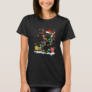 T-shirt Chat noir Casquette de Père Noël Renne Lumières de