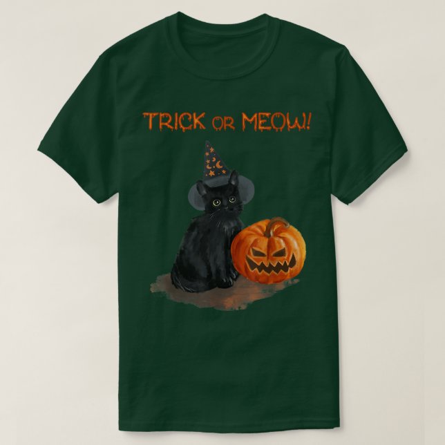 T-shirt Chat Noir Chat Chat Jack-o'-lantern Cute Kitten (Design devant)