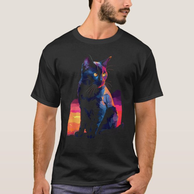 T-shirt Chat noir chat  chat  polygone chats (Devant)