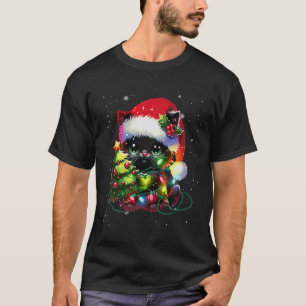 T-shirt Chat Noir Chat Père Noël Tangé À Noël T