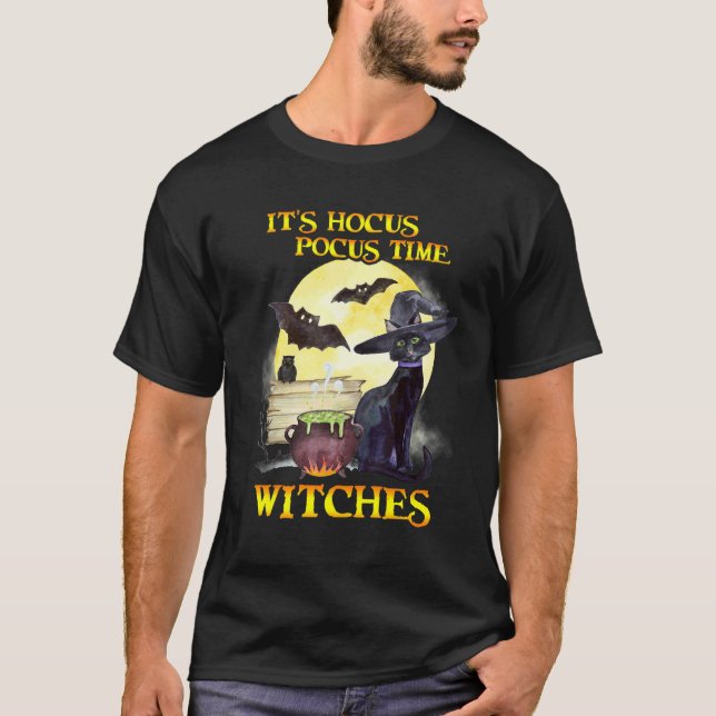 T-shirt Chat Noir Chauve-Souris Sorcière Hocus Pocus C'est (Devant)