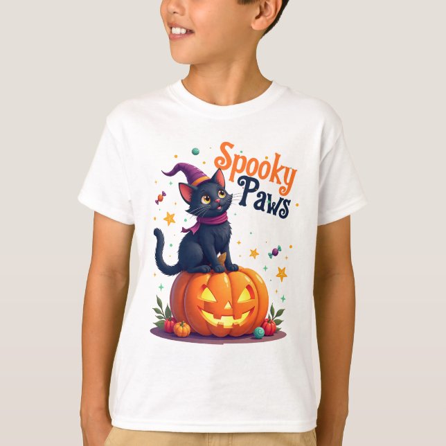 T-shirt Chat noir citrouille design chatte belle halloween (Devant)