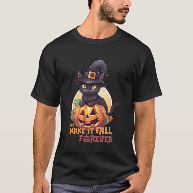 T-shirt Chat Noir Citrouille Fais-le Tomber Pour Toujours  (Devant)