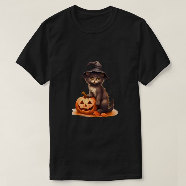 T-shirt Chat noir & Citrouille Halloween Tee - Éffrayant c (Design devant)