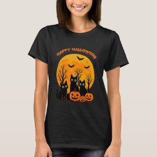 T-shirt Chat Noir Citrouille Lune Chauves-souris Joyeux Ha