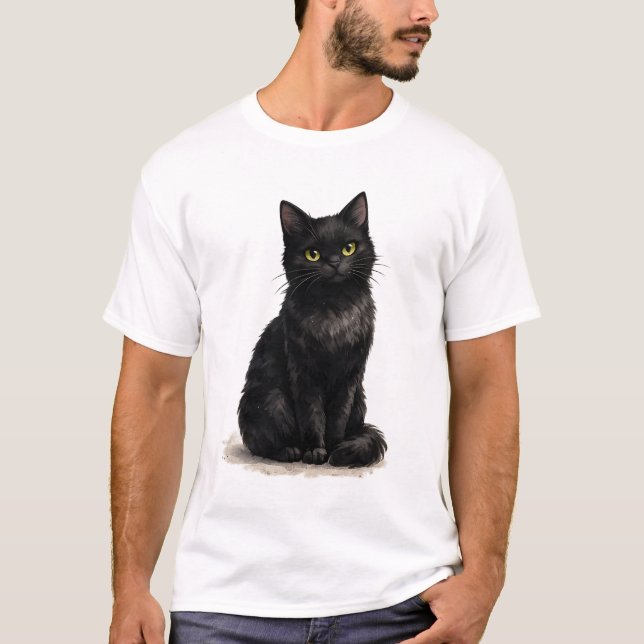 T-shirt Chat noir cliparts aquarelle (Devant)