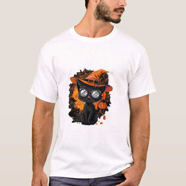 T-shirt Chat noir Costume Halloween Witchcraft Spider Web (Devant)