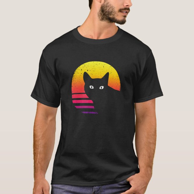 T-shirt Chat Noir Coucher de Soleil Chaton Propriétaire de (Devant)