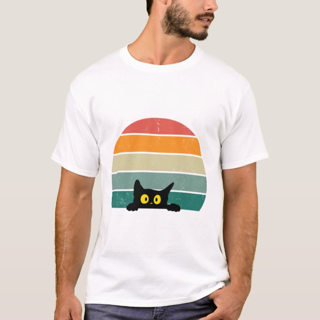 T-shirt Chat noir Coucher de soleil Coucher de soleil Vint (Devant)
