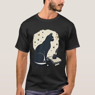 T-shirt Chat noir curieux livre ouvert