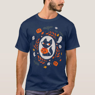 T-shirt Chat Noir Cute Rétro Automne Halloween Halloween