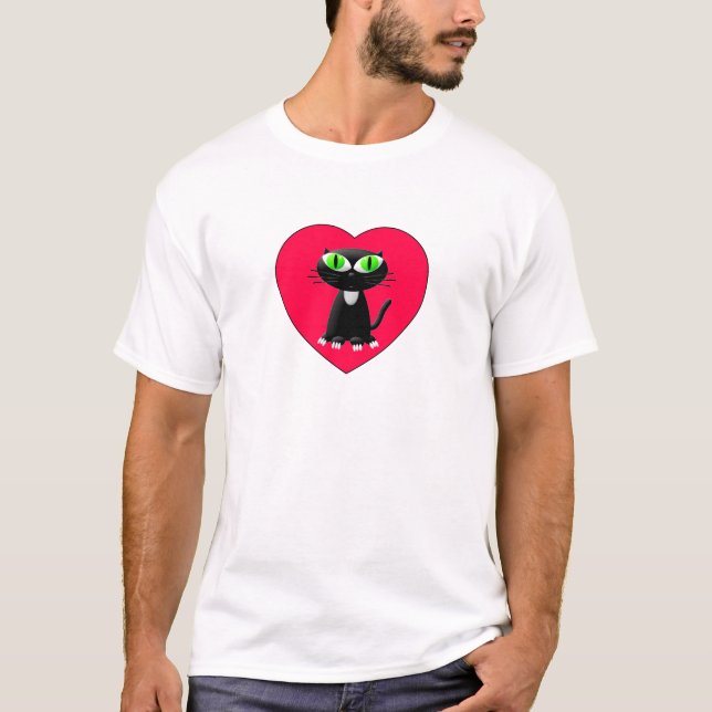 T-shirt Chat noir dans le coeur rouge (Devant)