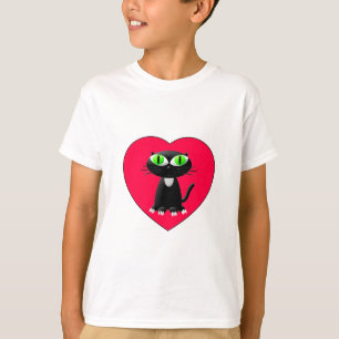 T-shirt Chat noir dans le coeur rouge