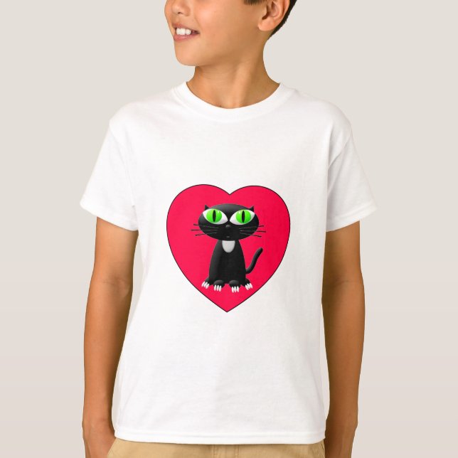 T-shirt Chat noir dans le coeur rouge (Devant)