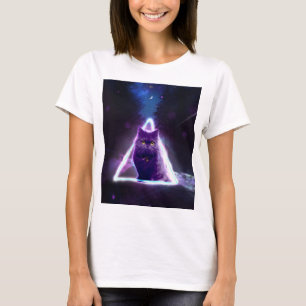 T-shirt Chat noir dans le triangle hipster néon bleu