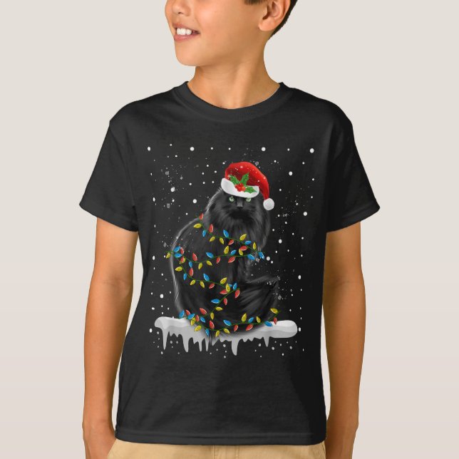 T-shirt Chat noir dans les lumières de Noël Funky Noël Cha (Devant)