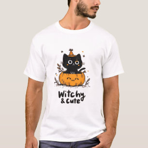 T-shirt Chat noir dans un citrouille avec chapeau de sorci