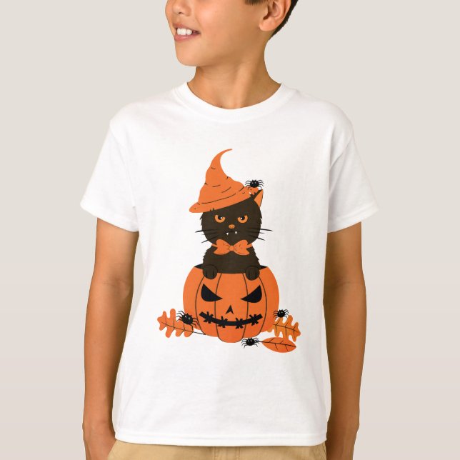 T-shirt Chat noir dans un Citrouille, Halloween (Devant)