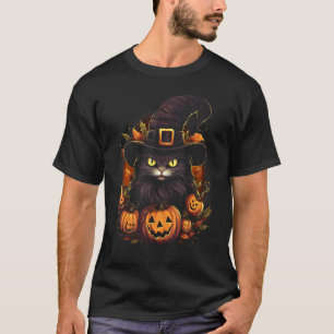 T-shirt Chat noir de citrouille d'Halloween Sorcière Chape
