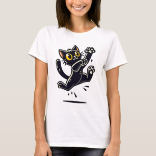 T-shirt Chat noir de dessin animé joueur sautant