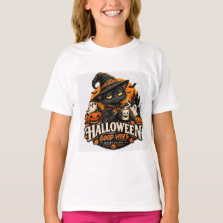T-shirt Chat noir de Halloween Sorcière Bonne ambiance Sai