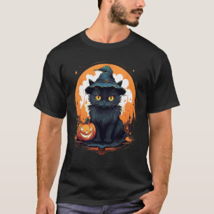 T-shirt Chat noir de Halloween Sorcière Citrouille Effraya