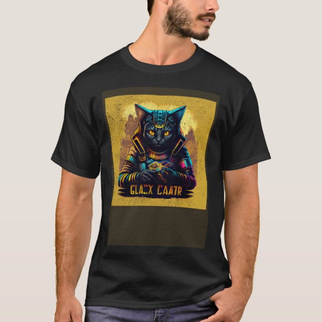 T-shirt Chat noir de joueur coloré (Devant)