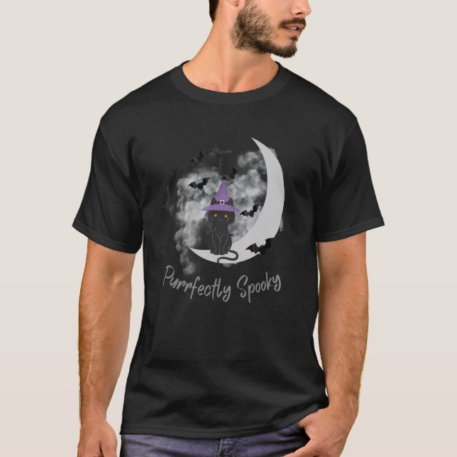T-shirt Chat noir de la lune d'Halloween effrayant (Devant)