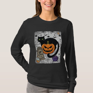 T-shirt Chat noir de l'Halloween déchiré Citrouille Pierre