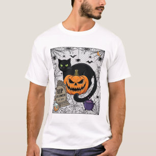 T-shirt Chat noir de l'Halloween déchiré Citrouille Pierre