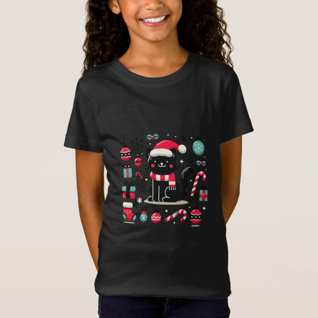 T-Shirt Chat noir de Noël (Devant)
