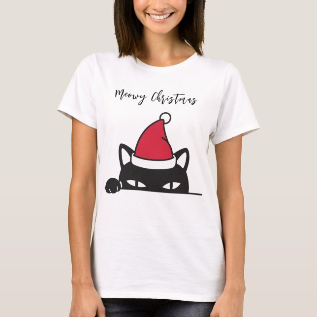 T-shirt Chat noir de Noël amusant (Devant)