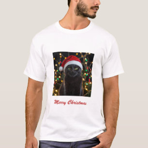 T-shirt Chat Noir de Noël - Chapeau de Père Noël Photo per