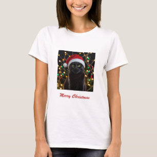 T-shirt Chat Noir de Noël - Chapeau de Père Noël Photo per