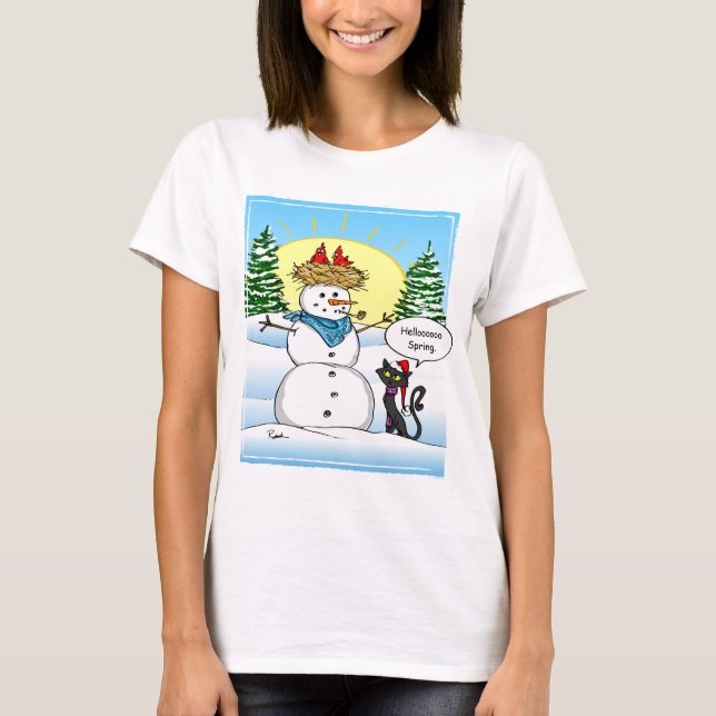 T-shirt Chat noir de Noël de bonhomme de neige givré drôle (Devant)