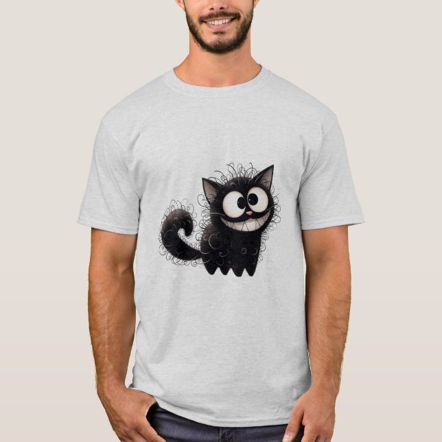 T-shirt Chat noir décoiffé drôle qui sourit  ✨🐾🖤 (Devant)