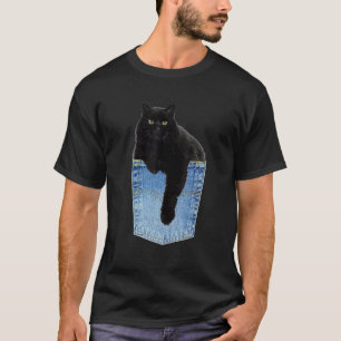 T-shirt Chat noir décontracté dans le poche de jean en den