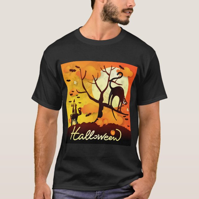 T-shirt Chat noir d'Halloween (Devant)