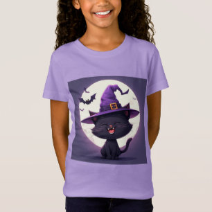 T-Shirt Chat noir d'Halloween déguisé en chapeau de sorciè