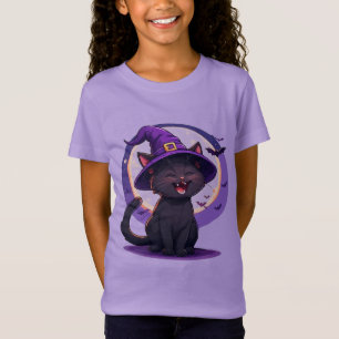 T-Shirt Chat noir d'Halloween déguisé en chapeau de sorciè
