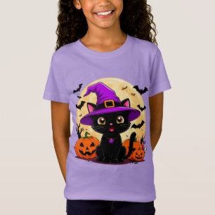 T-Shirt Chat noir d'Halloween déguisé en chapeau de sorciè