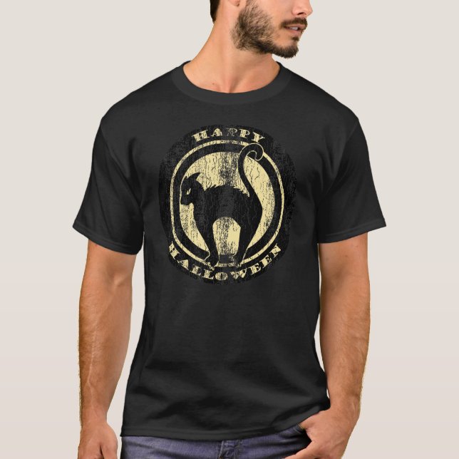 T-shirt Chat noir d'Halloween Retro (Devant)