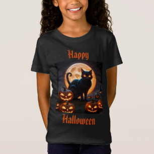T-Shirt Chat noir d'Halloween sous la lune de récolte