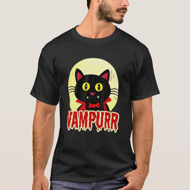 T-shirt Chat noir d'Halloween Vampurr Design de vampire (Devant)