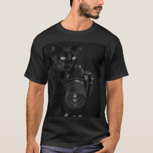 T-shirt Chat noir drôle avec l'appareil photo