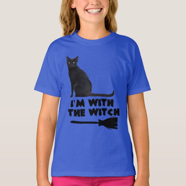 T-shirt Chat Noir Drôle Avec Sorcière Halloween (Devant)